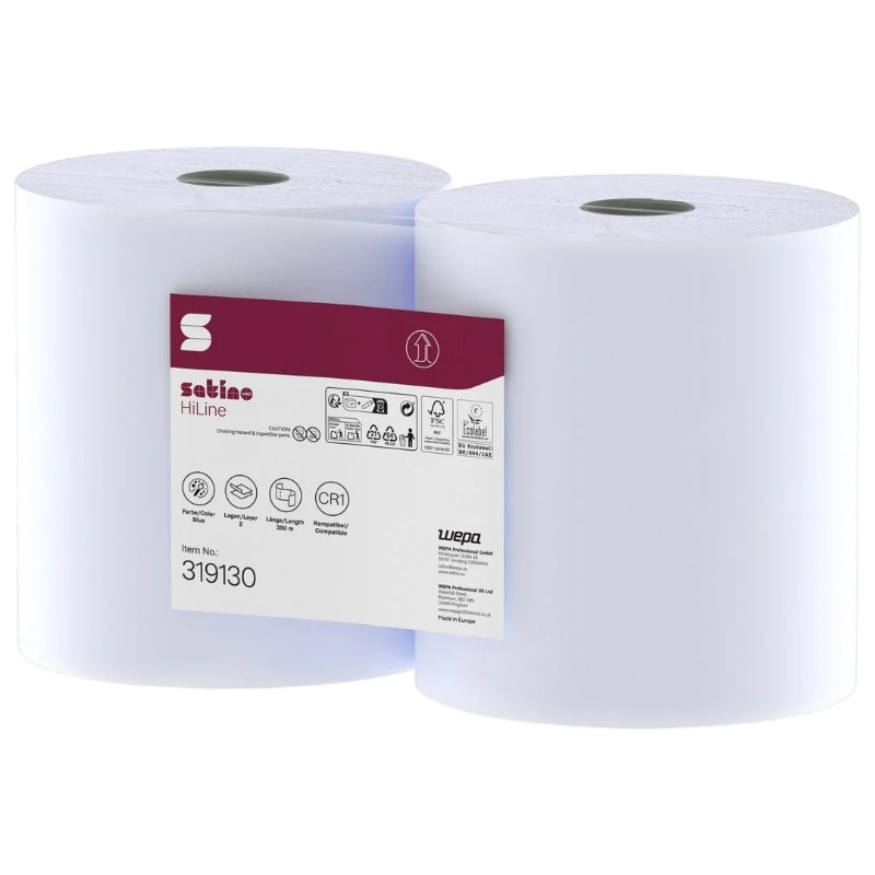 Satino HiLine - Wischrolle - 2-lagig - blaue Zellulose - 350 m - 2er-Pack (CR1)